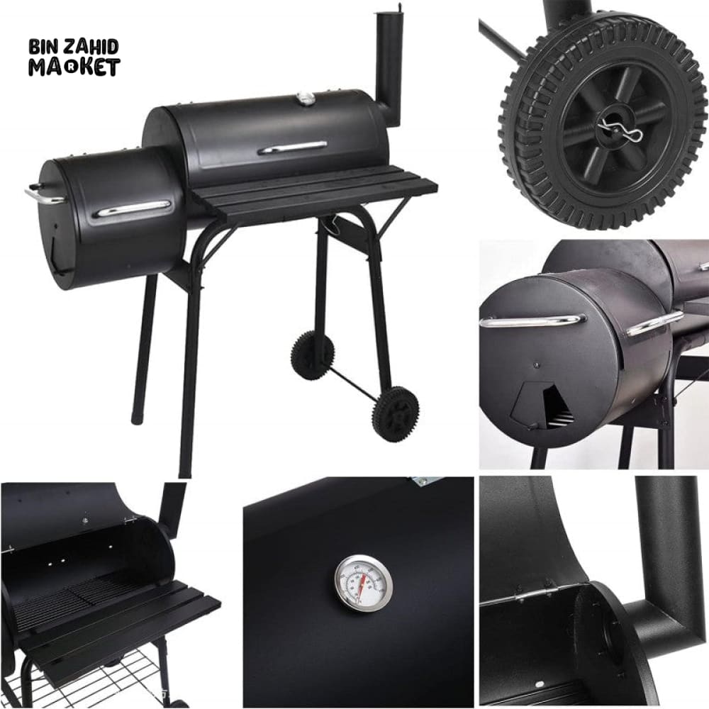 2 IN 1 BBQ SMOKER CHARCOAL GRILL ROASTER PORTABLE OUTDOOR BARBECUE FOR CAMPING GARDEN