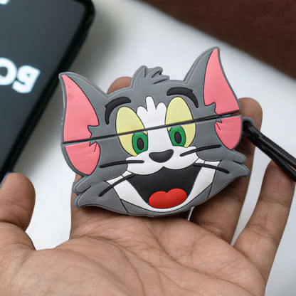 Grey Cartoon Cat AirPods Cover