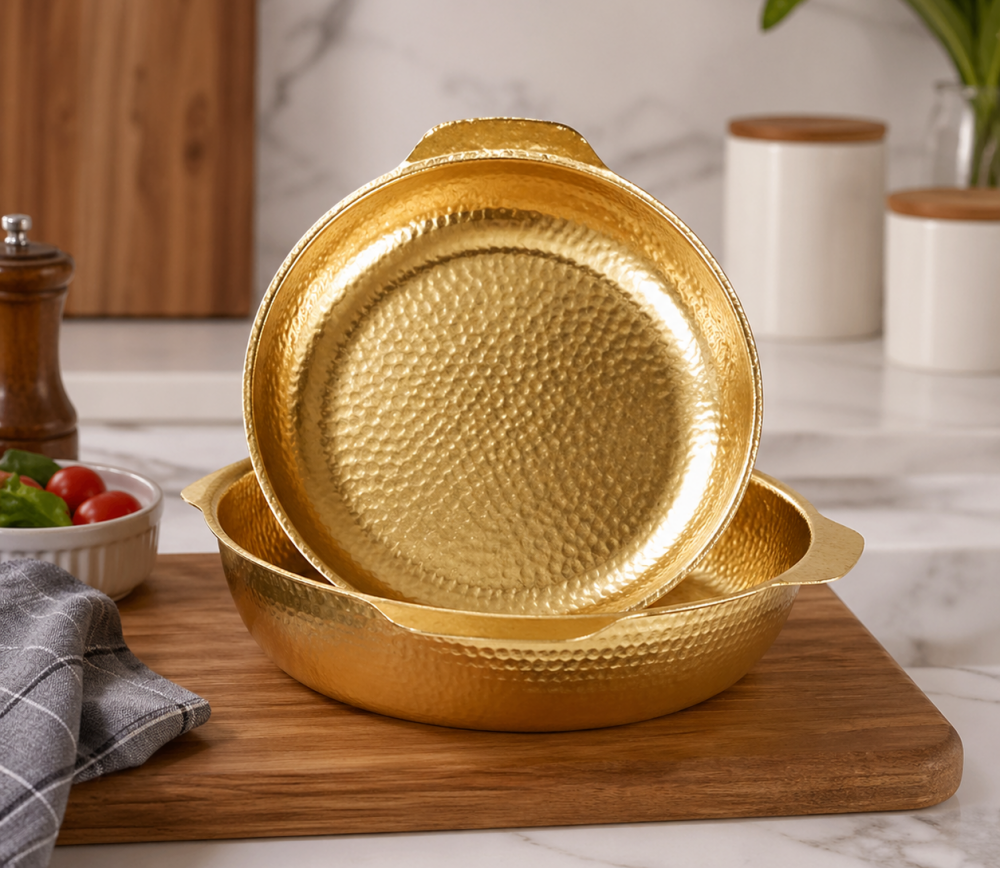 GOLDLUXA GOLDEN TEXTURED SERVING & DECORATIVE BOWL PREMIUM STAINLESS STEEL ELEGANT DINING CENTERPIECE 28 CM