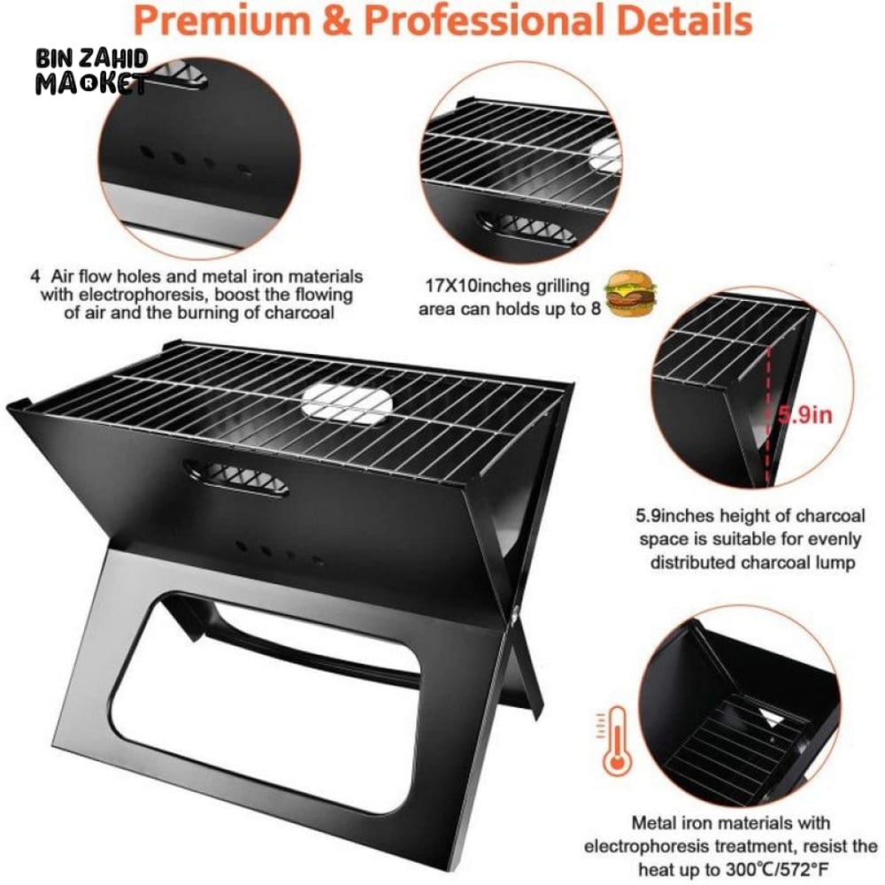 PORTABLE FOLDING BBQ CHARCOAL GRILL