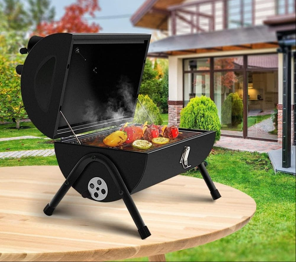 PREMIUM CYLINDER CHARCOAL BBQ SMOKER GRILL WITH WOODEN HANDLE