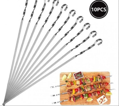 10 PIECES  PREMIUM STAINLESS STEEL BARBECUE SKEWERS SET