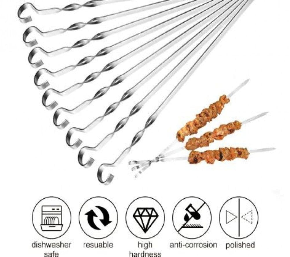 10 PIECES  PREMIUM STAINLESS STEEL BARBECUE SKEWERS SET