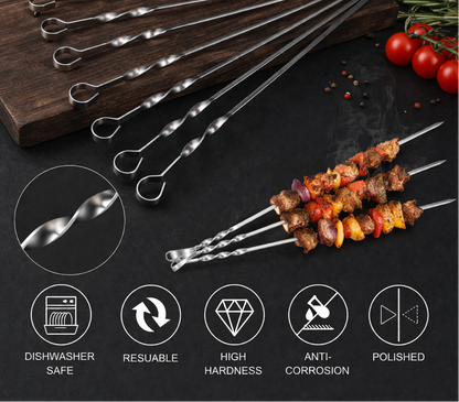 10 PIECES  PREMIUM STAINLESS STEEL BARBECUE SKEWERS SET