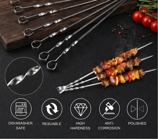 10 PIECES  PREMIUM STAINLESS STEEL BARBECUE SKEWERS SET