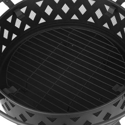 HEAVY DUTY OUTDOOR ROUND FIRE PIT BBQ GRILL WITH MESH LID WOOD CHARCOAL BURNING