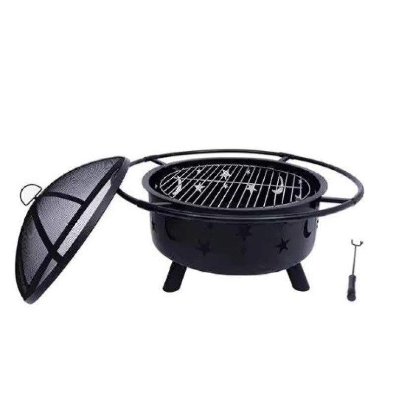 ROUND BONFIRE BBQ FIREPIT WOOD BURNING OUTDOOR GRILL PATIO BACKYARD CAMPING