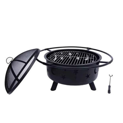 ROUND BONFIRE BBQ FIREPIT WOOD BURNING OUTDOOR GRILL PATIO BACKYARD CAMPING
