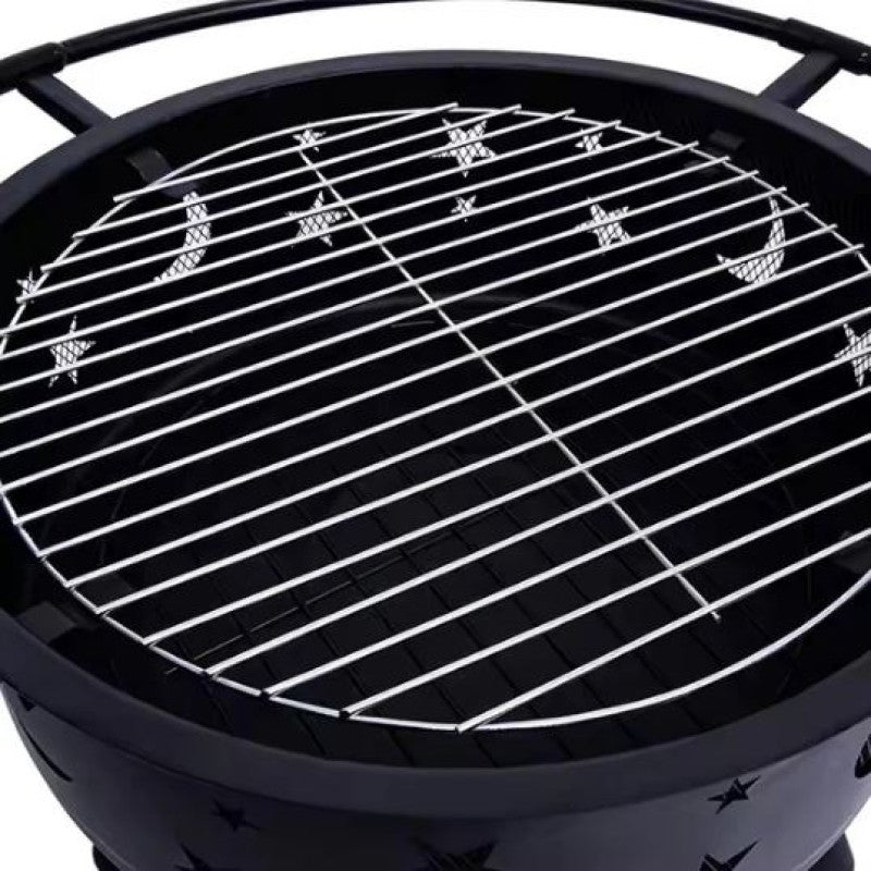 ROUND BONFIRE BBQ FIREPIT WOOD BURNING OUTDOOR GRILL PATIO BACKYARD CAMPING