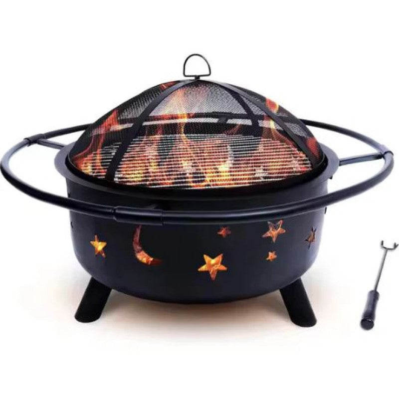 ROUND BONFIRE BBQ FIREPIT WOOD BURNING OUTDOOR GRILL PATIO BACKYARD CAMPING