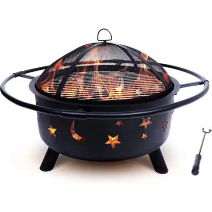 ROUND BONFIRE BBQ FIREPIT WOOD BURNING OUTDOOR GRILL PATIO BACKYARD CAMPING