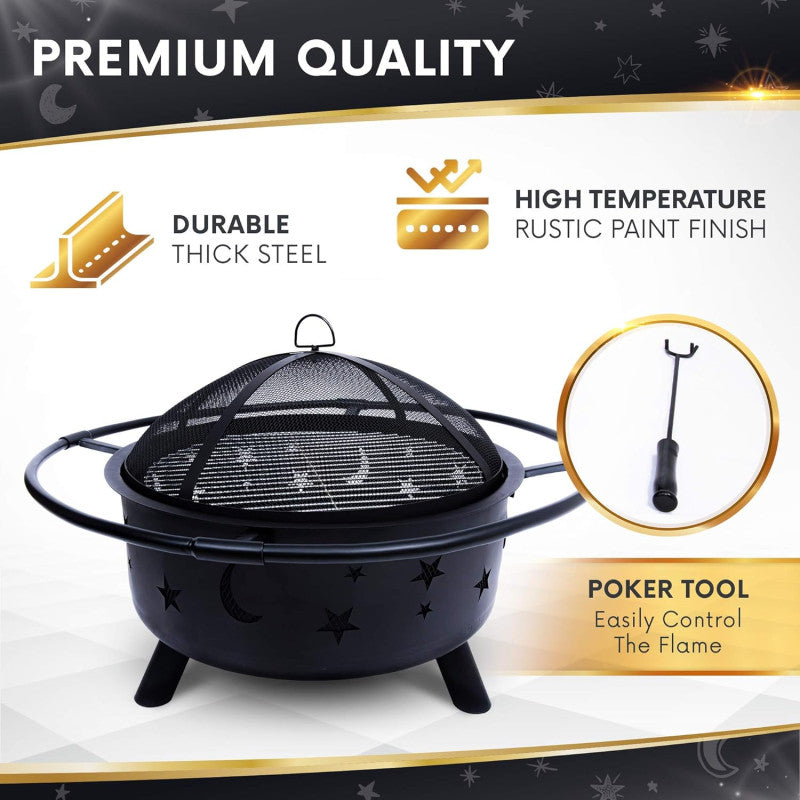 ROUND BONFIRE BBQ FIREPIT WOOD BURNING OUTDOOR GRILL PATIO BACKYARD CAMPING