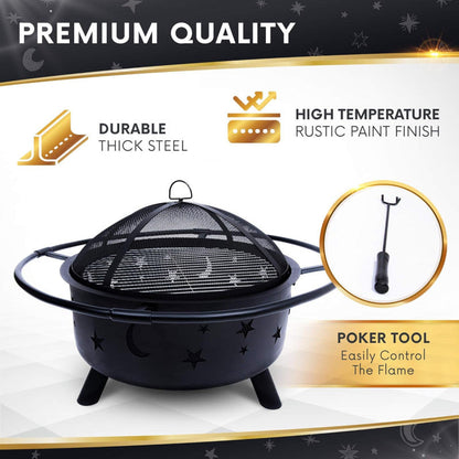 ROUND BONFIRE BBQ FIREPIT WOOD BURNING OUTDOOR GRILL PATIO BACKYARD CAMPING