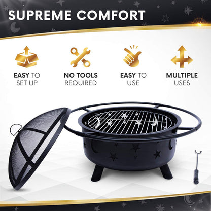 ROUND BONFIRE BBQ FIREPIT WOOD BURNING OUTDOOR GRILL PATIO BACKYARD CAMPING