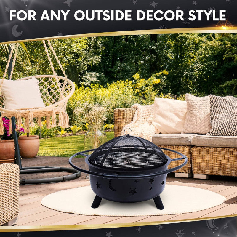 ROUND BONFIRE BBQ FIREPIT WOOD BURNING OUTDOOR GRILL PATIO BACKYARD CAMPING