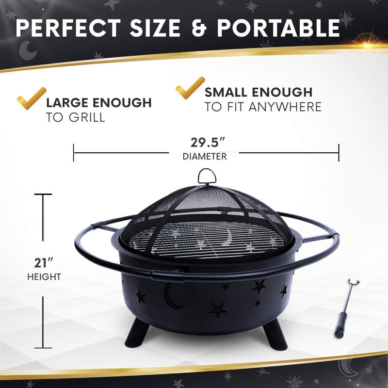 ROUND BONFIRE BBQ FIREPIT WOOD BURNING OUTDOOR GRILL PATIO BACKYARD CAMPING