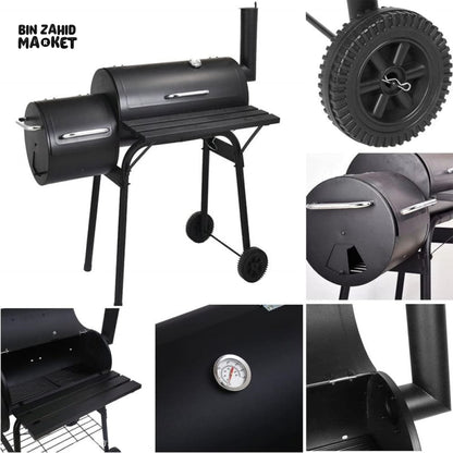2 IN 1 BBQ SMOKER CHARCOAL GRILL ROASTER PORTABLE OUTDOOR BARBECUE FOR CAMPING GARDEN