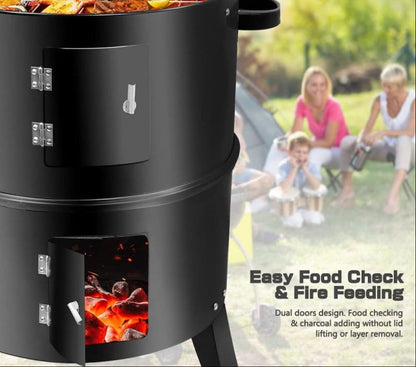 3-IN-1 VERTICAL CHARCOAL SMOKER BBQ GRILL 16 INCH SEPARABLE COMBO