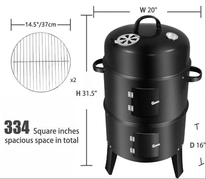 3-IN-1 VERTICAL CHARCOAL SMOKER BBQ GRILL 16 INCH SEPARABLE COMBO