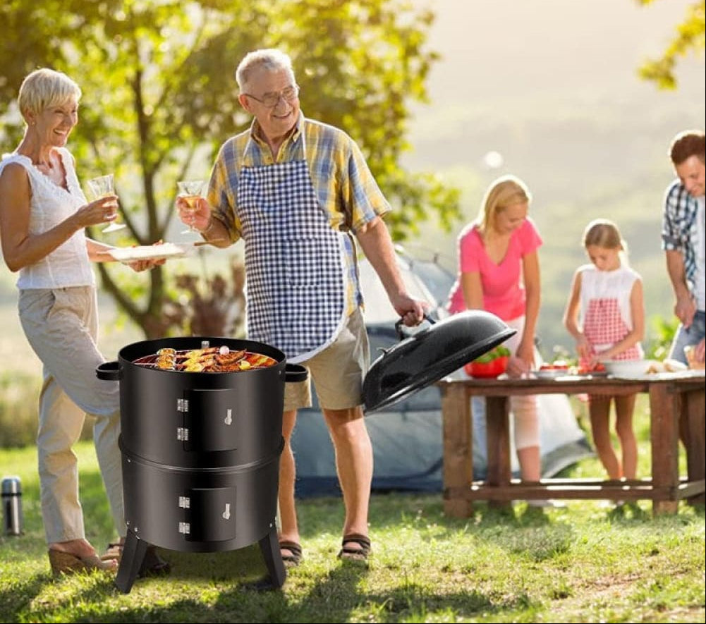 3-IN-1 VERTICAL CHARCOAL SMOKER BBQ GRILL 16 INCH SEPARABLE COMBO