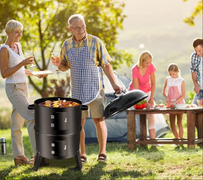 3-IN-1 VERTICAL CHARCOAL SMOKER BBQ GRILL 16 INCH SEPARABLE COMBO