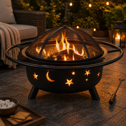 ROUND BONFIRE BBQ FIREPIT WOOD BURNING OUTDOOR GRILL PATIO BACKYARD CAMPING