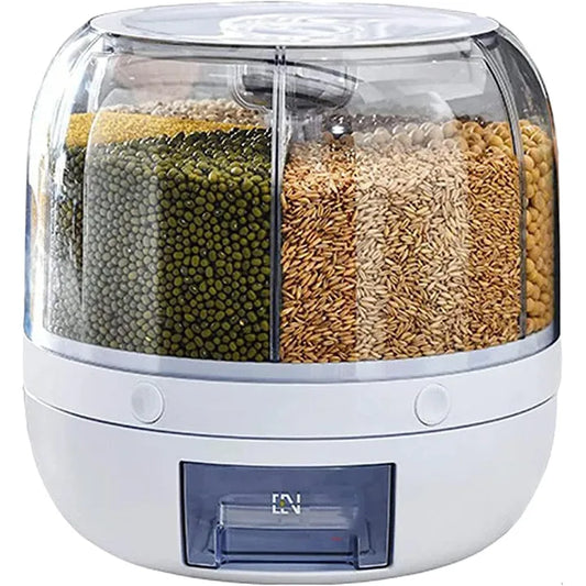 Rotatable Airtight Rice Dispenser with 6-Portion Storage - Waterproof & Moisture-Proof Kitchen Storage Solution