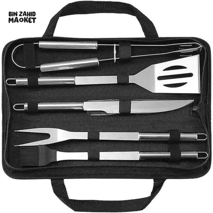 5 PIECE STAINLESS STEEL BBQ GRILL TOOL SET WITH CARRY BAG