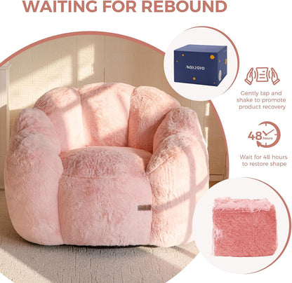 Bean Bag Chair for Adults, Floral Shaped Bean Bag Sofa | Ultra Soft Faux Fur Floor Sofa, Large Reading Chair for Living Room Bedroom, Pink, Single