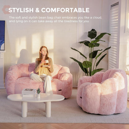 Bean Bag Chair for Adults, Floral Shaped Bean Bag Sofa | Ultra Soft Faux Fur Floor Sofa, Large Reading Chair for Living Room Bedroom, Pink, Single