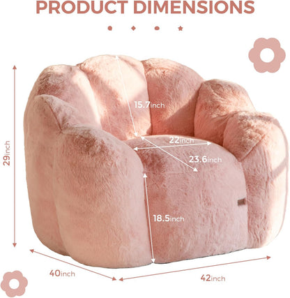 Bean Bag Chair for Adults, Floral Shaped Bean Bag Sofa | Ultra Soft Faux Fur Floor Sofa, Large Reading Chair for Living Room Bedroom, Pink, Single