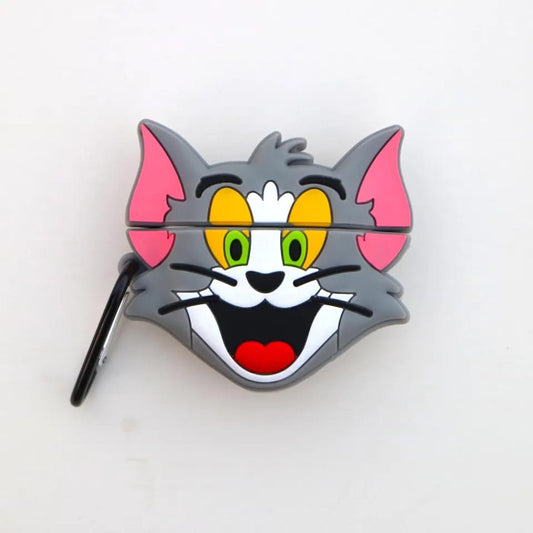 Grey Cartoon Cat AirPods Cover