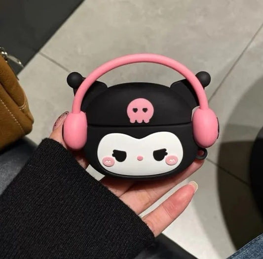 Black & Pink Cartoon Headphones AirPods Cover