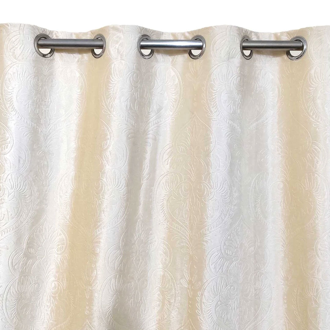 Pair Of Branched Leaves Embossed Velvet Curtains In Off White Color