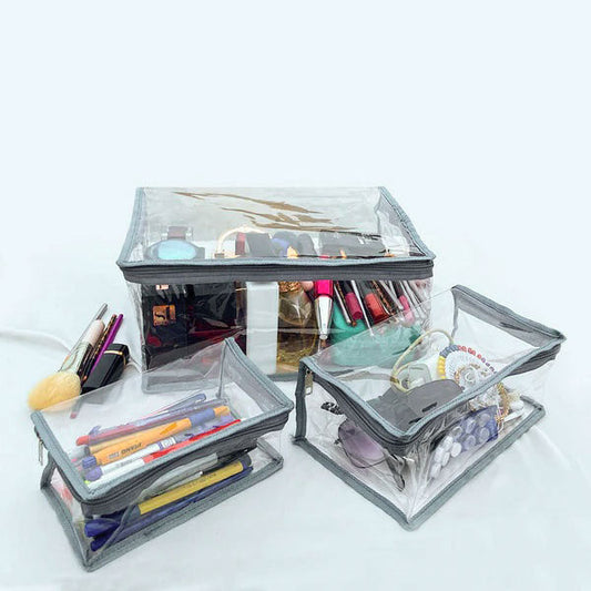 Pack of 3 Multi-Purpose Cosmetic Transparent Pouches