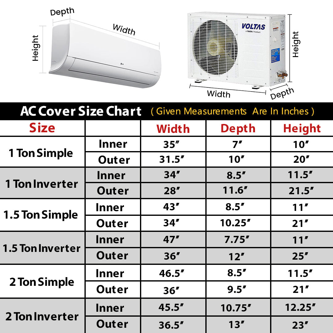 Parachute Fabric Dust & Waterproof Inner + Outer Ac Cover (Check Size Chart)