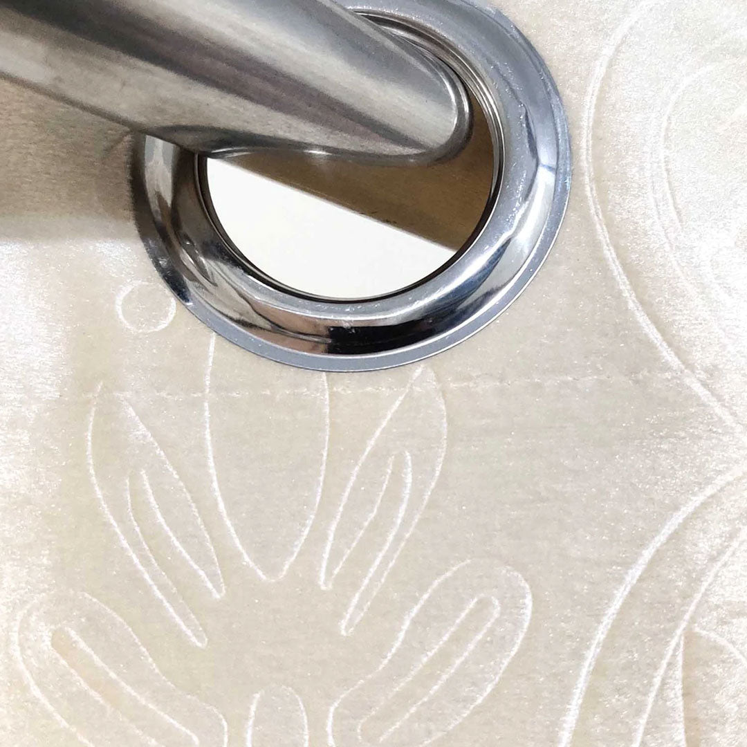 Pair Of Branched Leaves Embossed Velvet Curtains In Off White Color