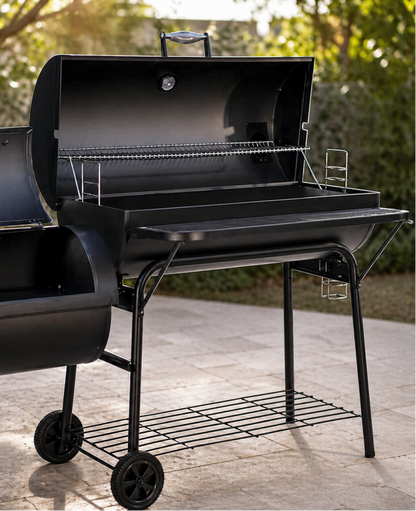 BBQ CHARCOAL GRILL WITH OFFSET SMOKER 2 WHEELS OUTDOOR PIT GRILL FOR GARDEN TERRACE CAMPING BEACH