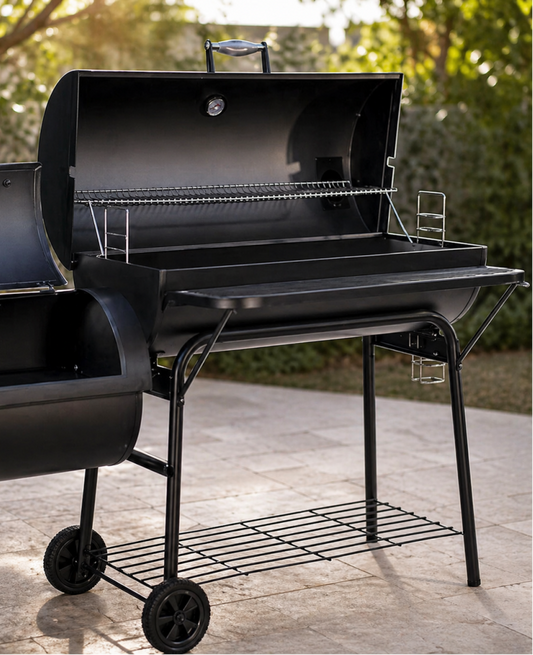 BBQ CHARCOAL GRILL WITH OFFSET SMOKER 2 WHEELS OUTDOOR PIT GRILL FOR GARDEN TERRACE CAMPING BEACH