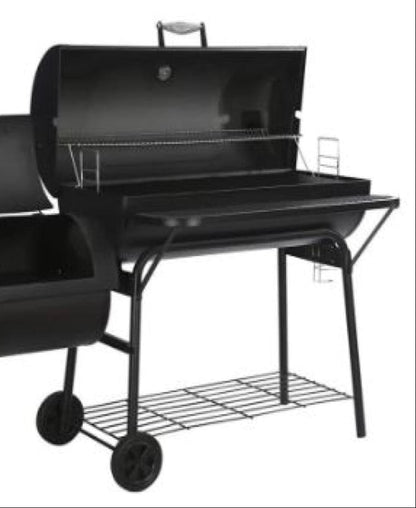 BBQ CHARCOAL GRILL WITH OFFSET SMOKER 2 WHEELS OUTDOOR PIT GRILL FOR GARDEN TERRACE CAMPING BEACH
