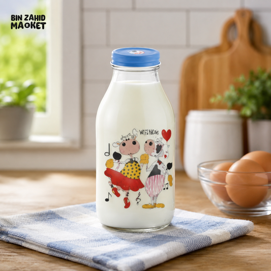 CARTOON COW  MILK BOTTLE WITH LID
