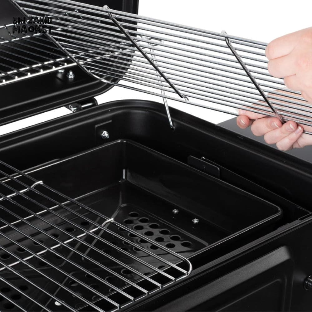 CHARCOAL BBQ GRILL TROLLEY WITH ADJUSTABLE COAL TRAY & THERMOMETER