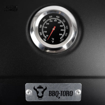 CHARCOAL BBQ GRILL TROLLEY WITH ADJUSTABLE COAL TRAY & THERMOMETER