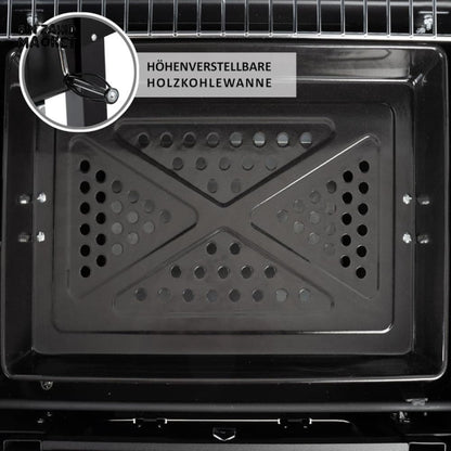 CHARCOAL BBQ GRILL TROLLEY WITH ADJUSTABLE COAL TRAY & THERMOMETER