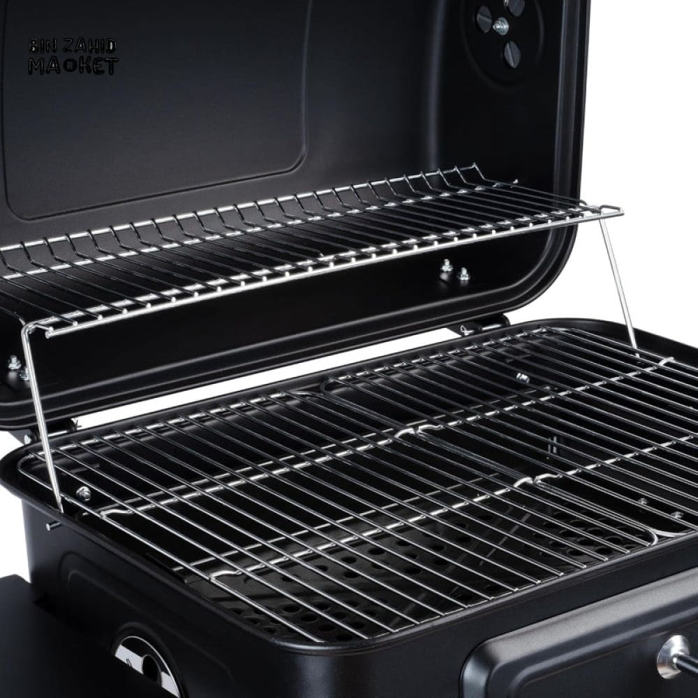 CHARCOAL BBQ GRILL TROLLEY WITH ADJUSTABLE COAL TRAY & THERMOMETER