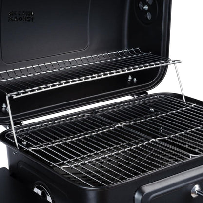 CHARCOAL BBQ GRILL TROLLEY WITH ADJUSTABLE COAL TRAY & THERMOMETER