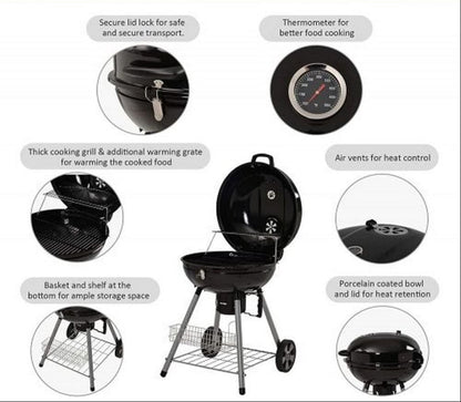 CHARCOAL KETTLE BBQ GRILL 22.5 INCH WITH LID PORTABLE OUTDOOR BBQ GRILL FOR PICNIC CAMPING TERRACE GARDEN