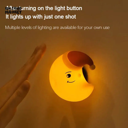 CUTE SILICONE LED NIGHT LIGHT USB RECHARGEABLE TOUCH CONTROL - STICKY MOON