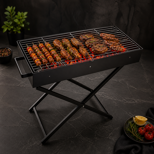 CHARCOAL BBQ GRILL STAND PORTABLE STAINLESS STEEL 31.5”