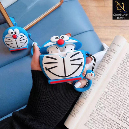 Blue Cartoon Cat AirPods Cover